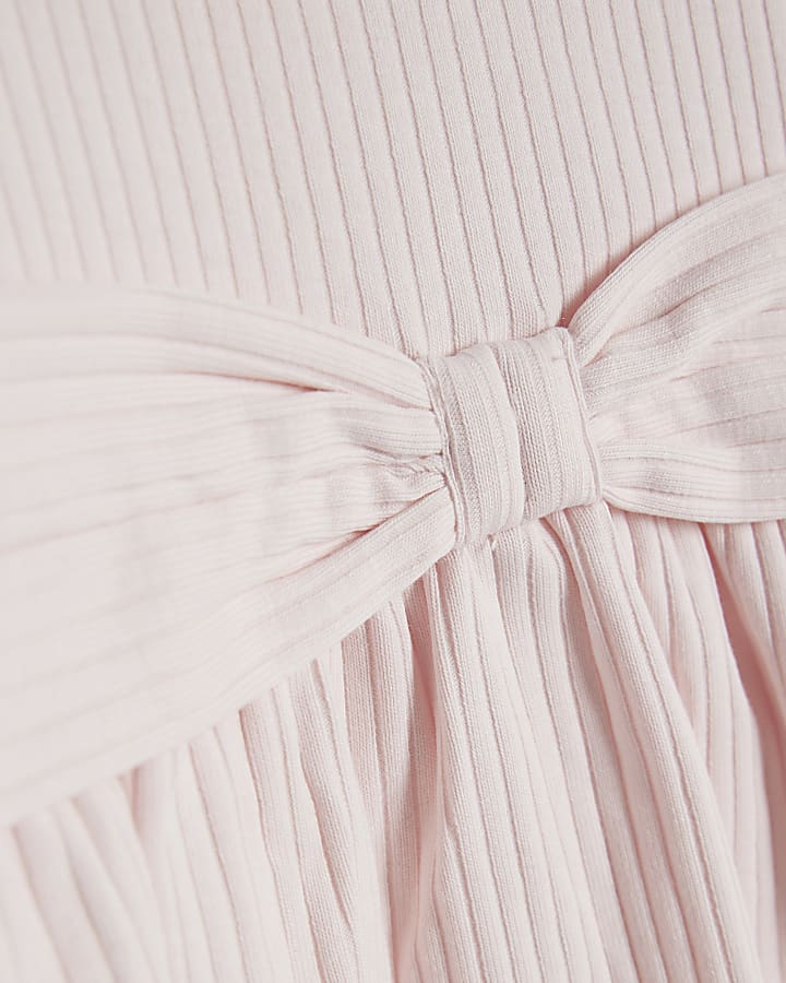 river island Baby Girls Cream Ribbed Bow Top Set