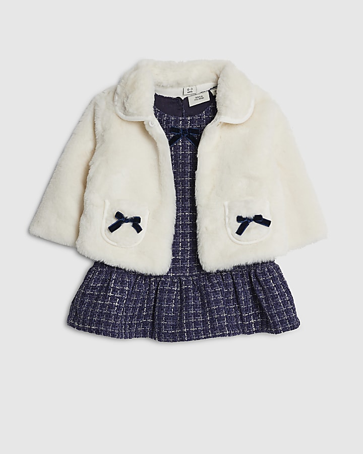 River Island Baby Girls Navy Dress And Coat Set