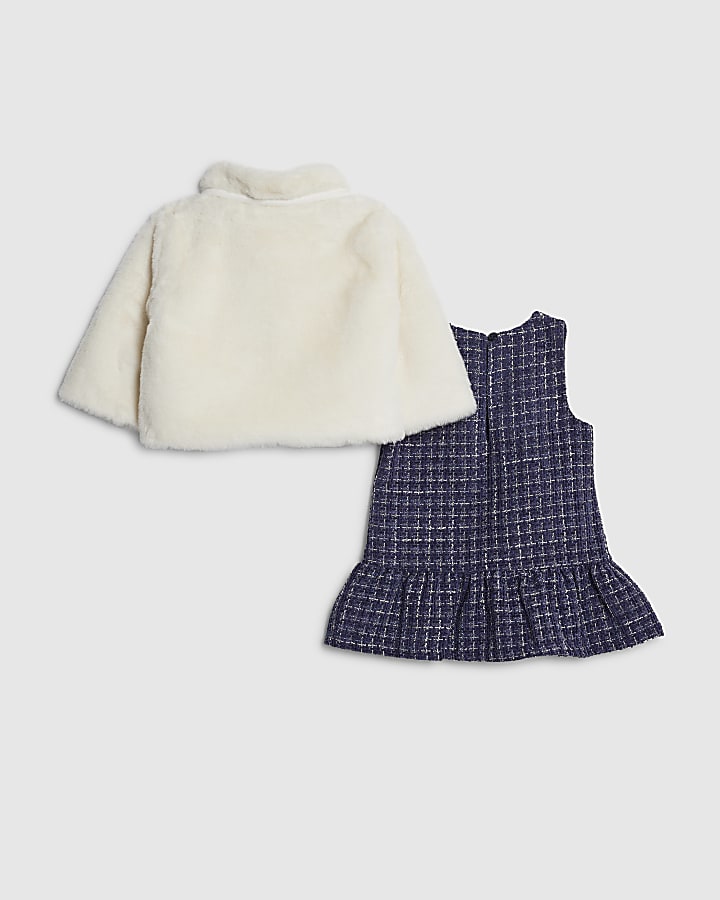 River Island Baby Girls Navy Dress And Coat Set