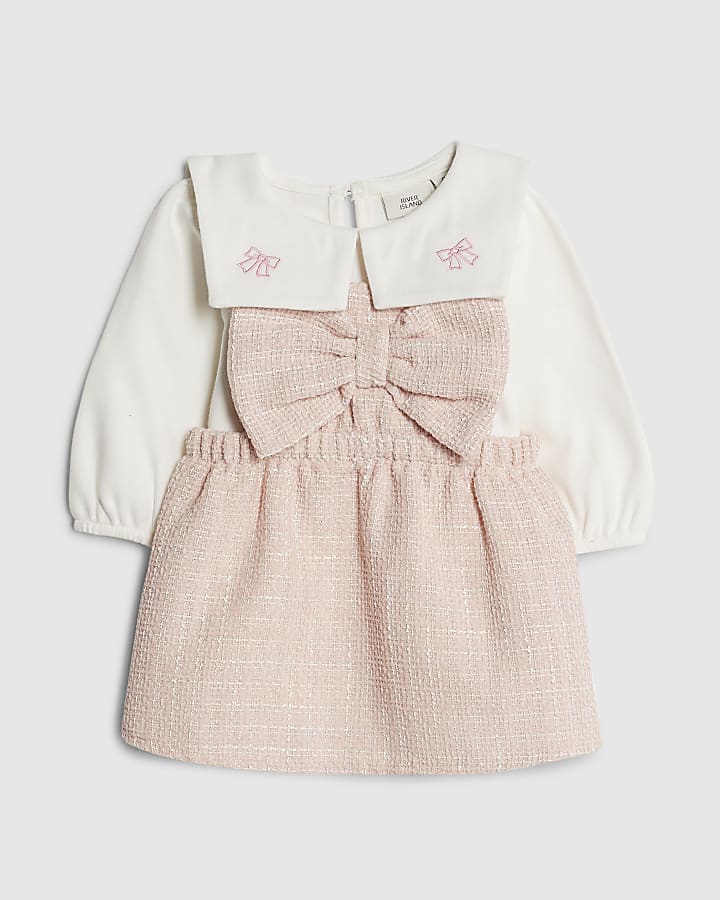 River Island Baby Girls Pink Boucle Pinafore Dress