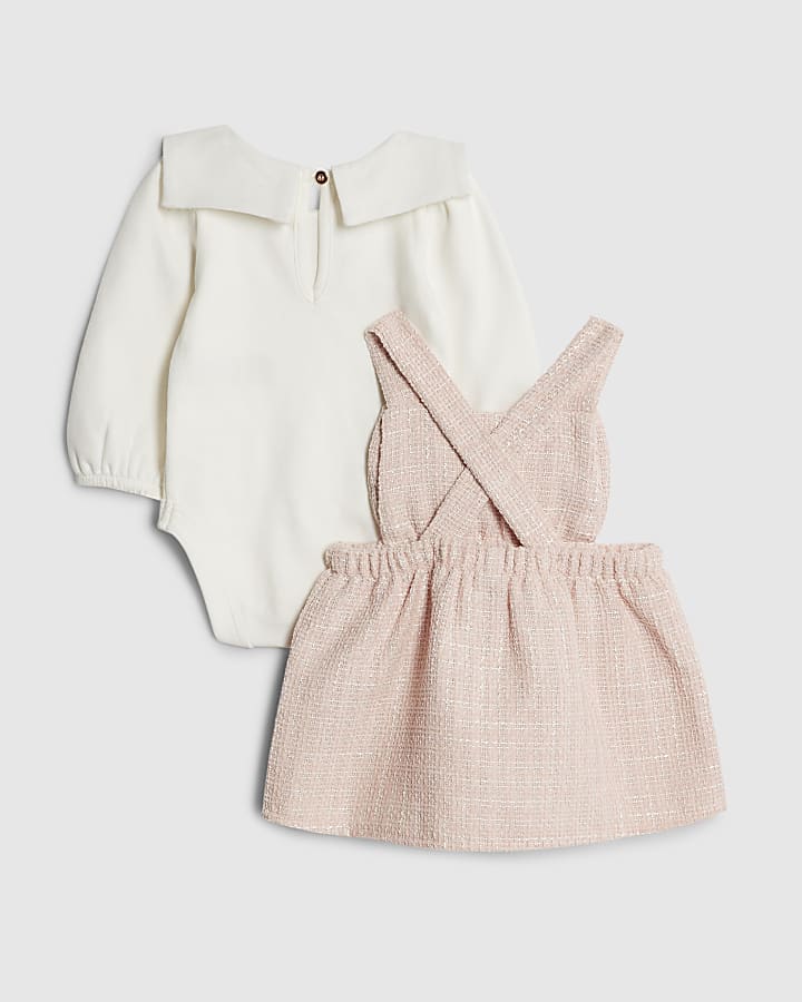River Island Baby Girls Pink Boucle Pinafore Dress