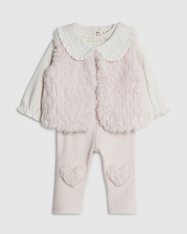 River Island Baby Girls Pink Faux Fur Gilet Set