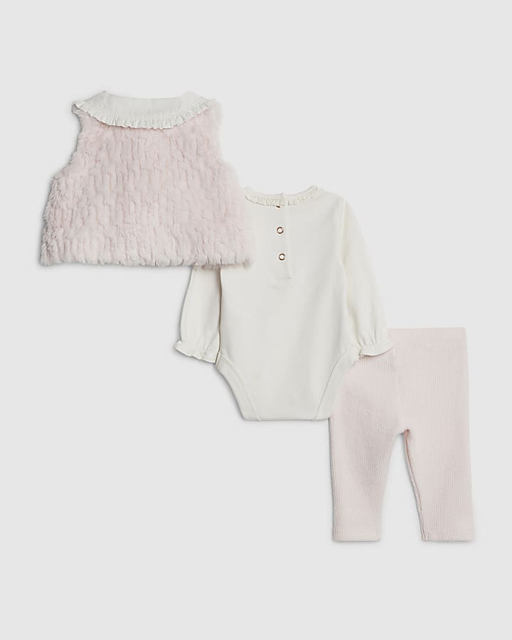River Island Baby Girls Pink Faux Fur Gilet Set