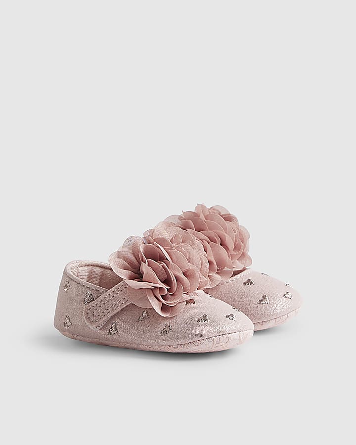 River Island Baby Girls Pink Heart Ballet Pumps