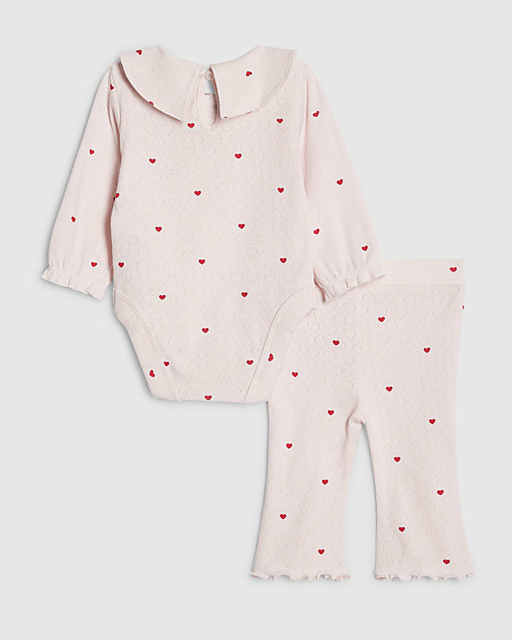 River Island Baby Girls Pink Heart Bodysuit Set