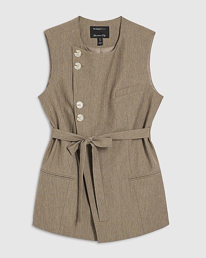 river island Beige Asymmetric Belted Waistcoat