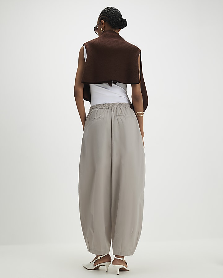 River Island Beige Barrel Leg Pleated Trousers