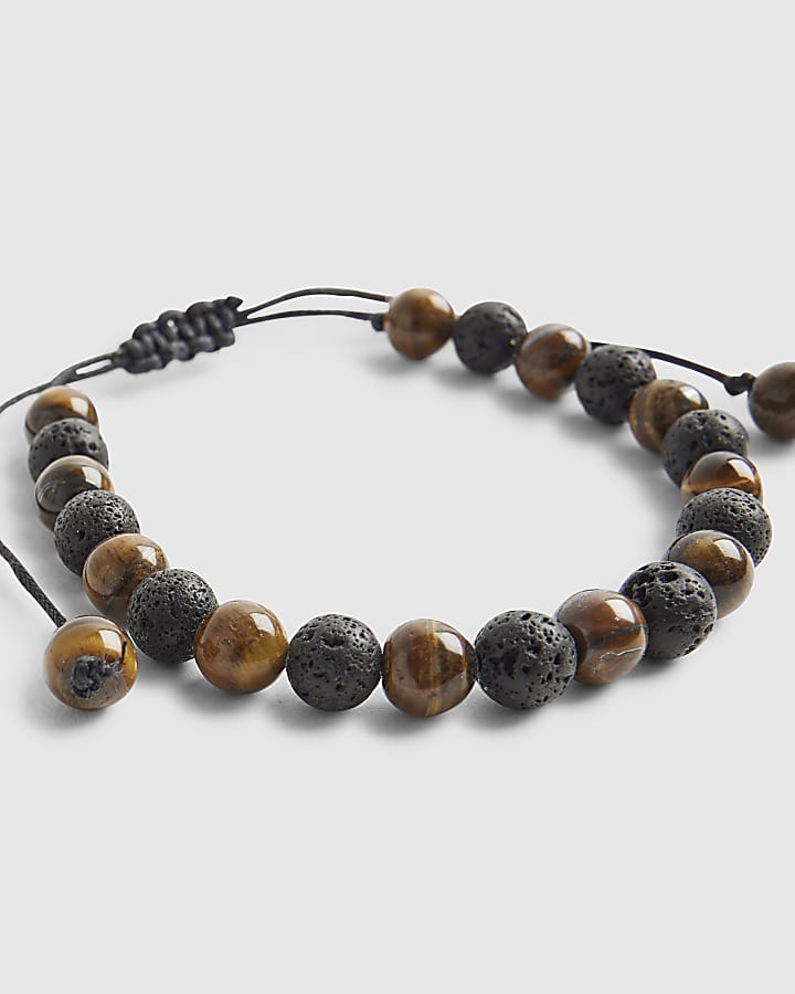 River Island Beige Beaded Tigers Eye Pull Bracelet