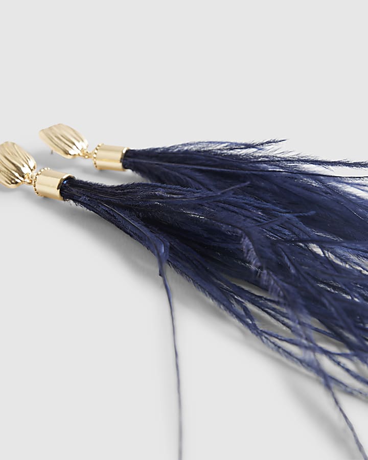 River Island Beige Blue Feather Drop Earrings