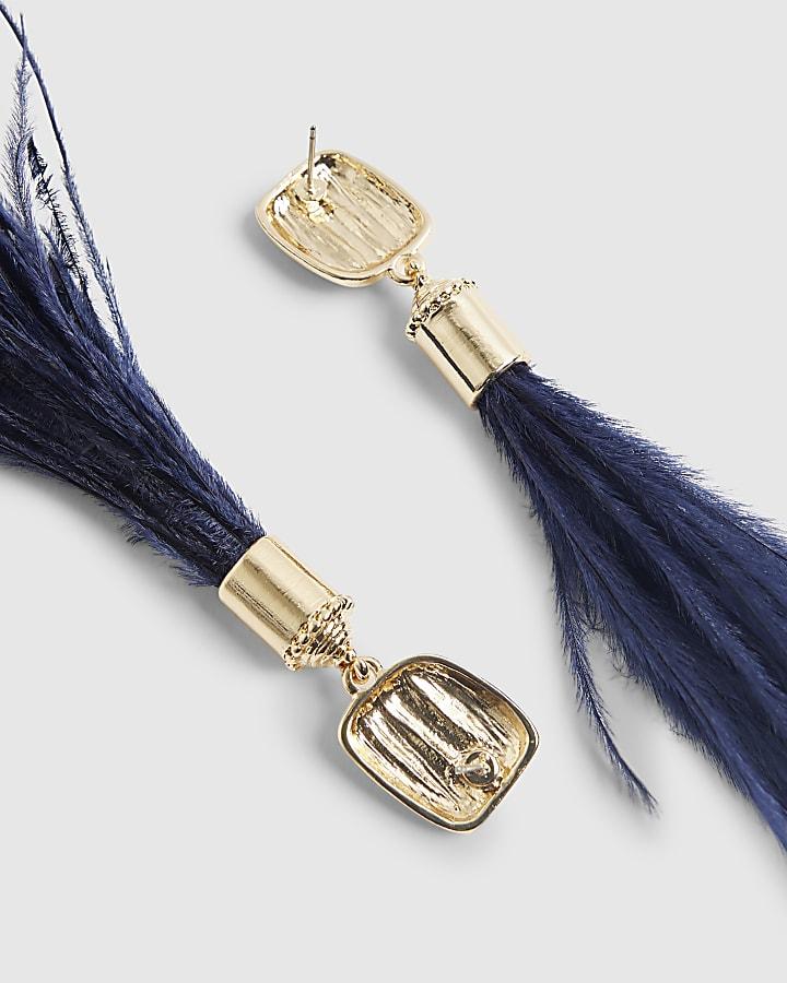 river island Beige Blue Feather Drop Earrings