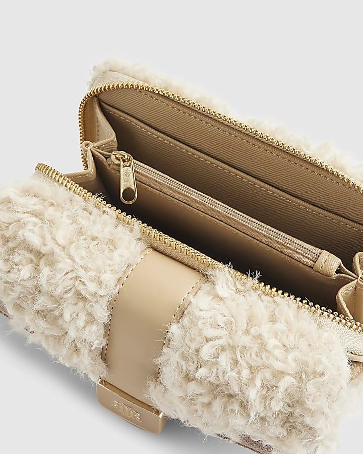 river island Beige Borg Tab Front Purse