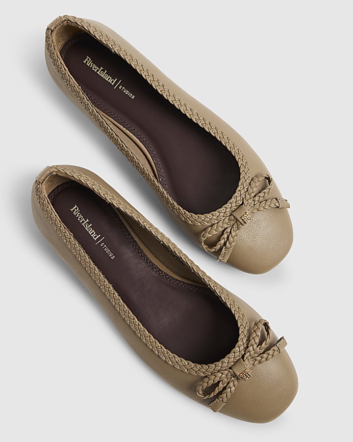 river island Beige Bow Ballet Pumps