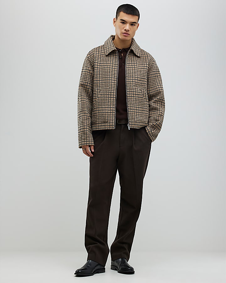 River Island Beige Check Harrington Jacket
