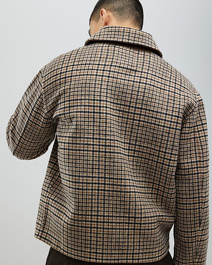 River Island Beige Check Harrington Jacket