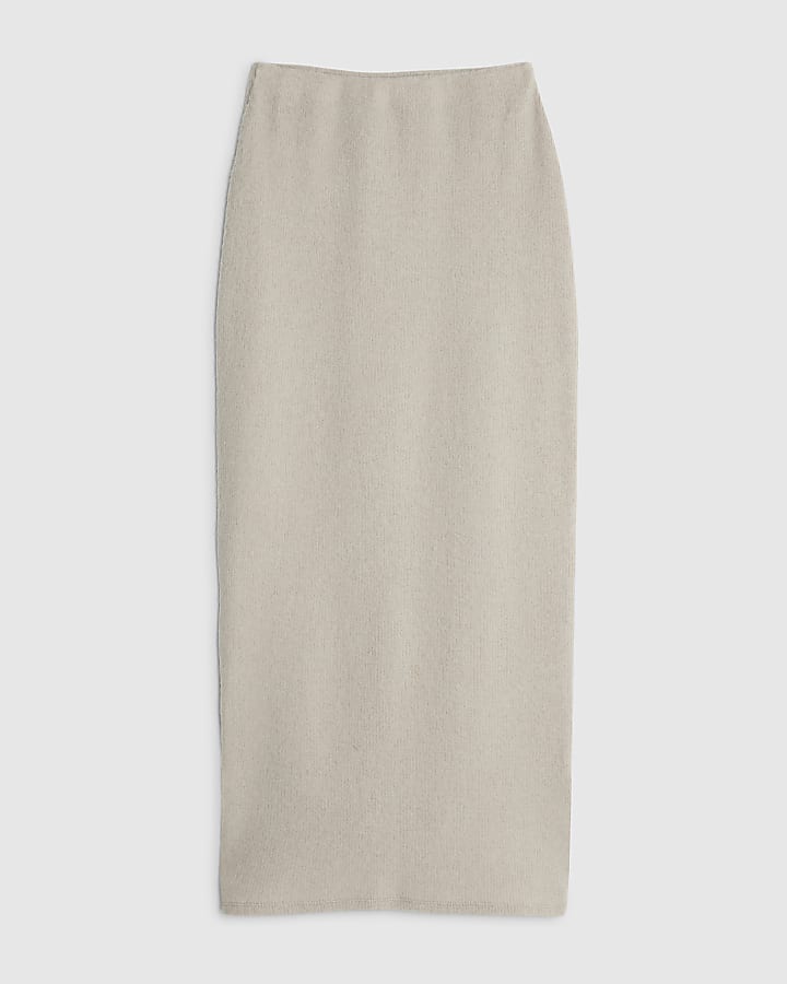 river island Beige Cosy Ribbed Midi Skirt