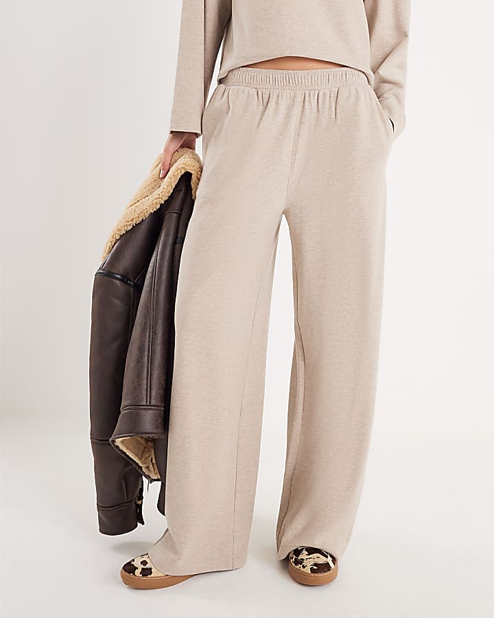 River Island Beige Cosy Wide Leg Trousers