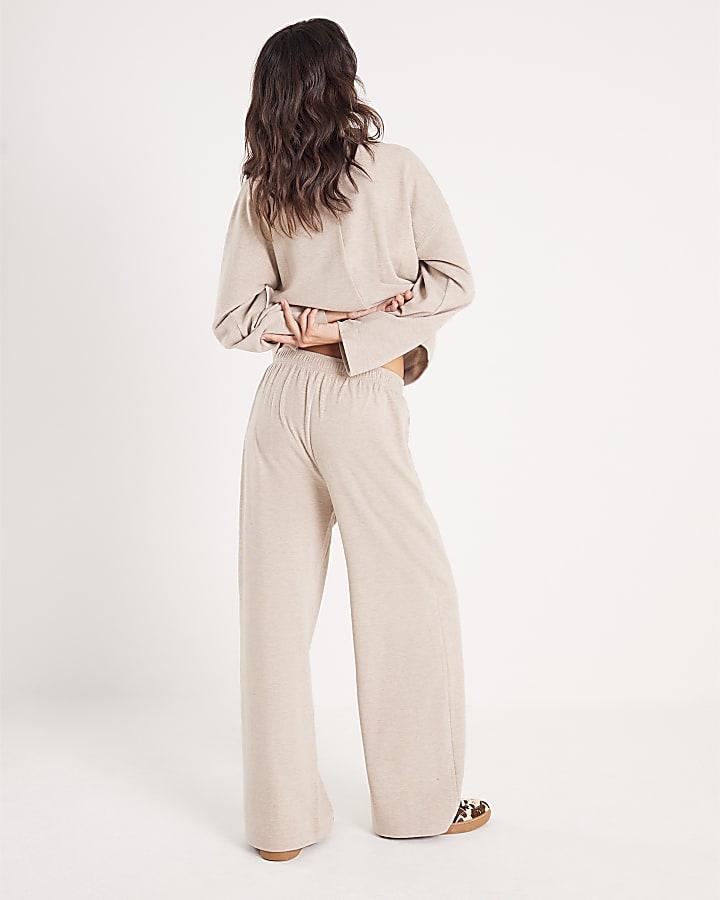 River Island Beige Cosy Wide Leg Trousers