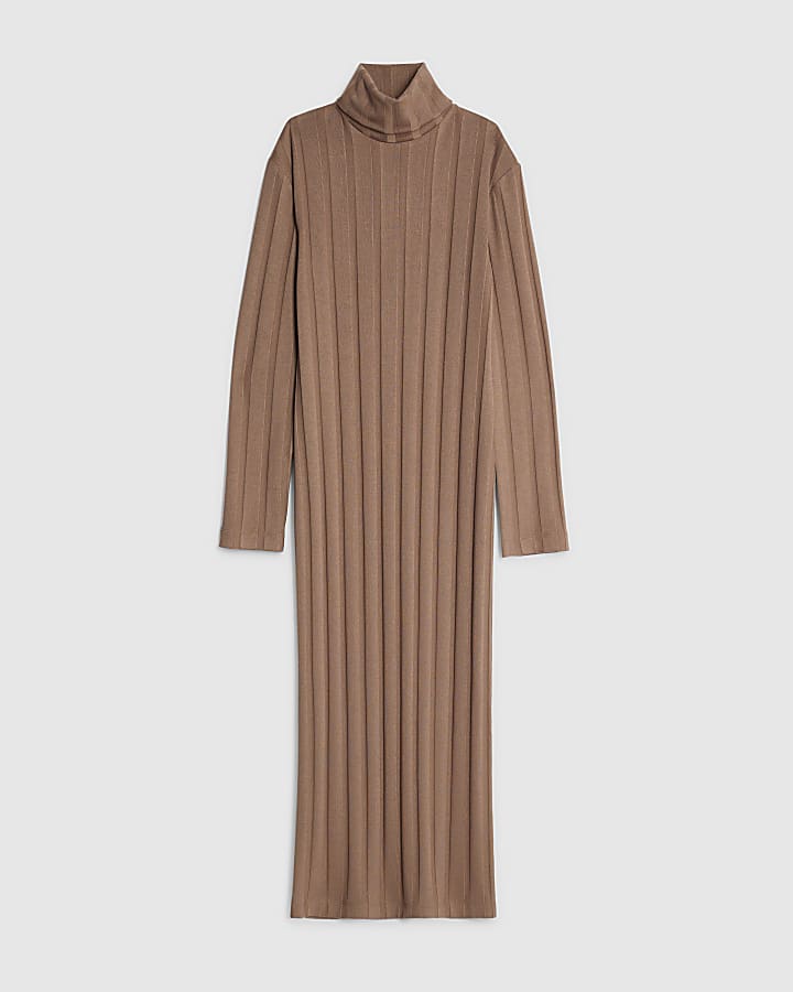 river island Beige Cosy Wide Rib Midi Dress