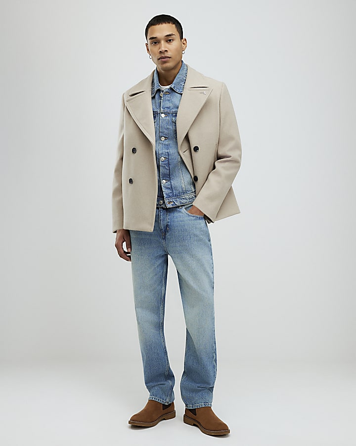 River Island Beige Double Breasted Peacoat
