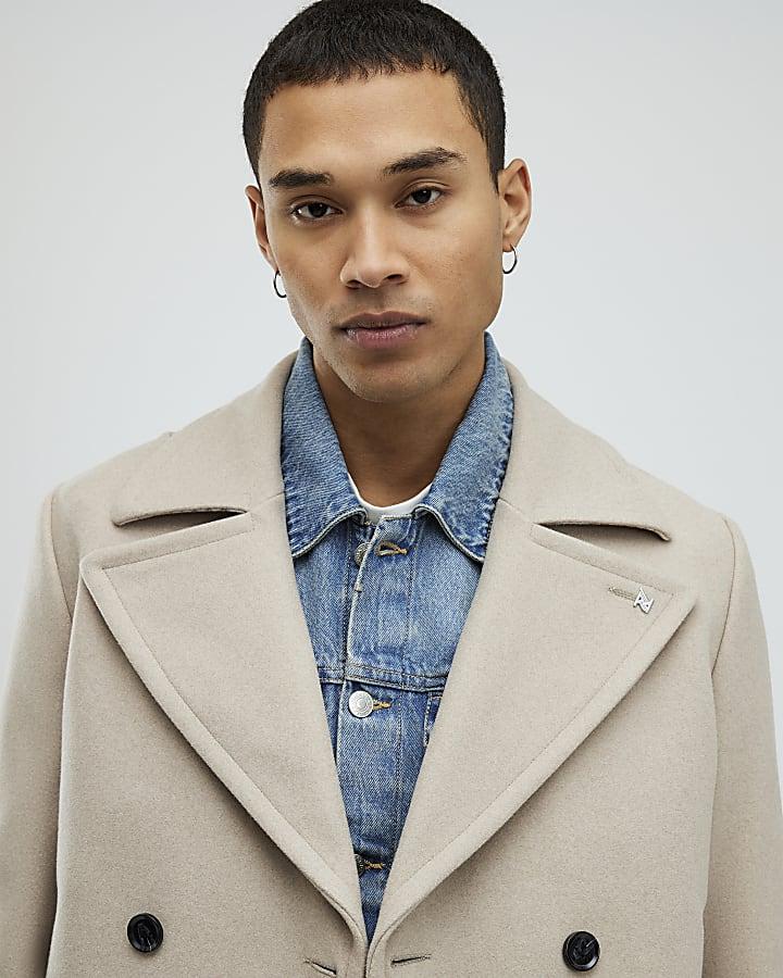 River Island Beige Double Breasted Peacoat