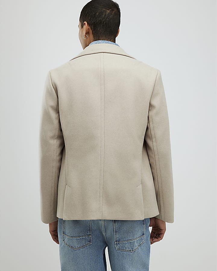 River Island Beige Double Breasted Peacoat