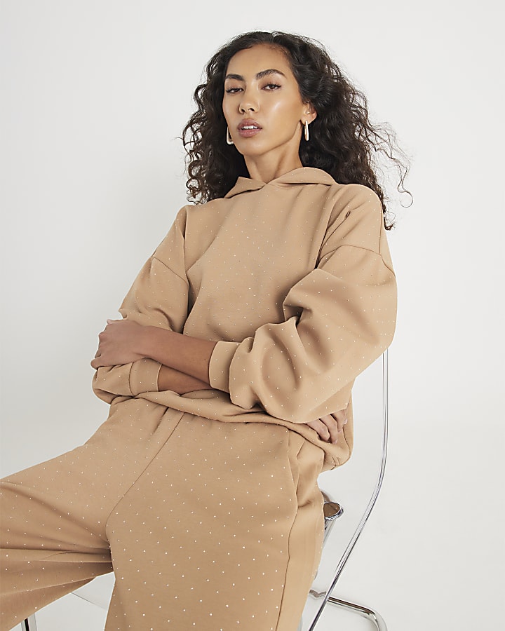 River Island Beige Embellished Detail Hoodie