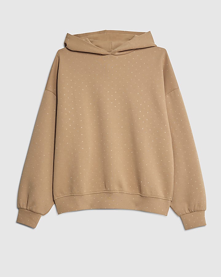 river island Beige Embellished Detail Hoodie