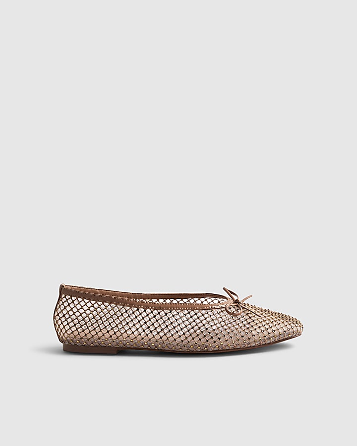 River Island Beige Embellished Mesh Ballet Pumps