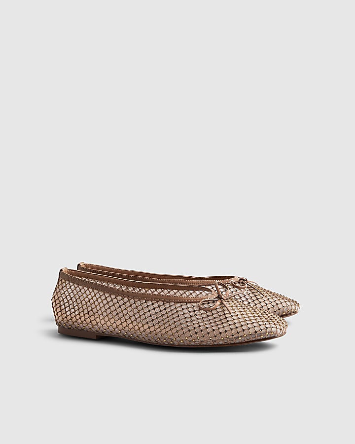 River Island Beige Embellished Mesh Ballet Pumps