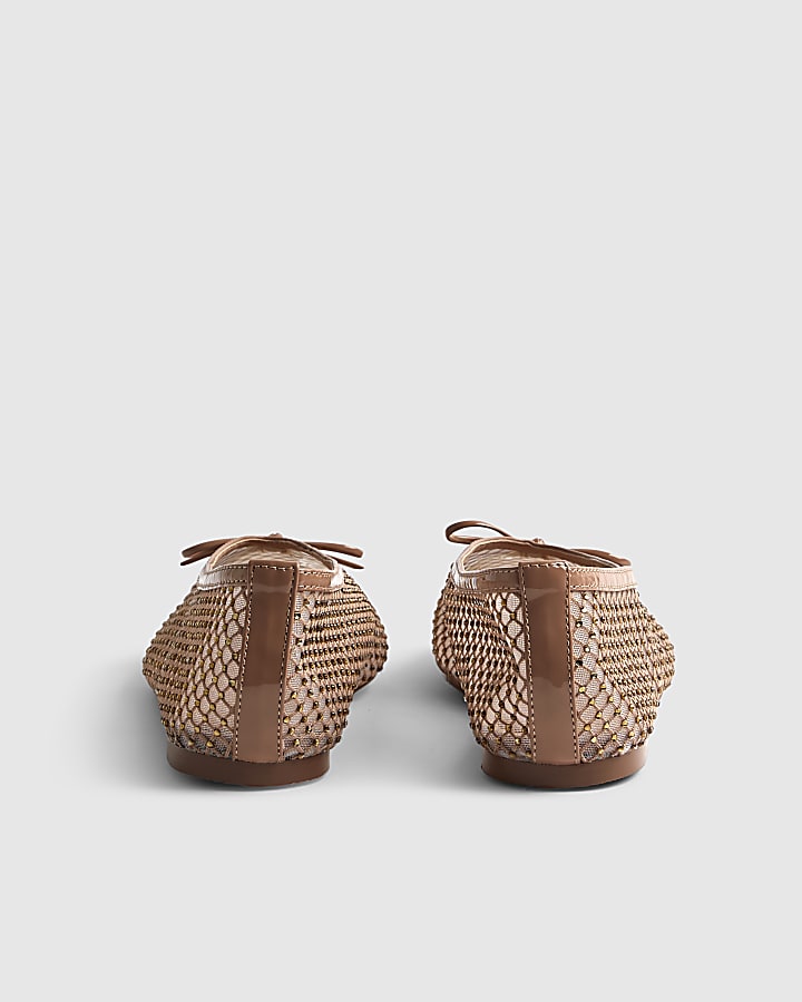 River Island Beige Embellished Mesh Ballet Pumps