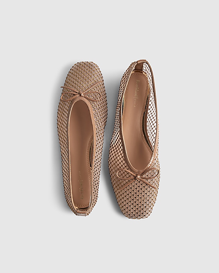 river island Beige Embellished Mesh Ballet Pumps