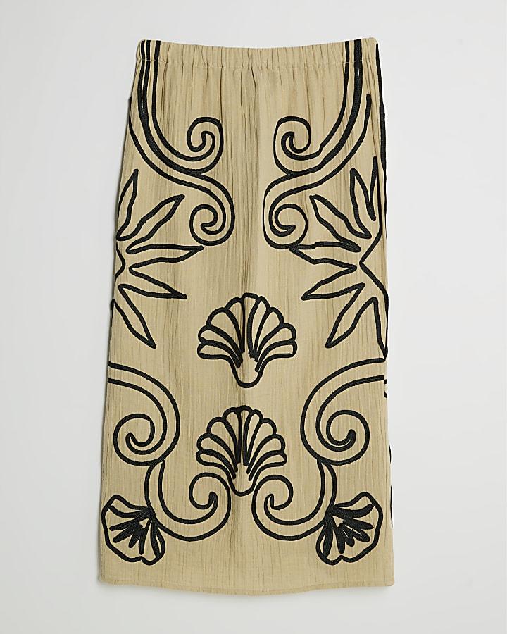 river island Beige Embroidered Beach Maxi Skirt