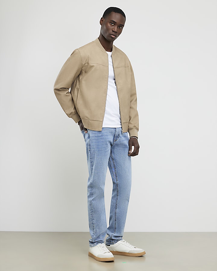 River Island Beige Faux Leather Bomber Jacket