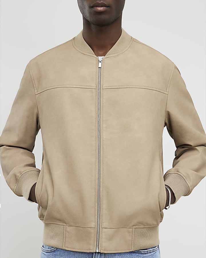 River Island Beige Faux Leather Bomber Jacket