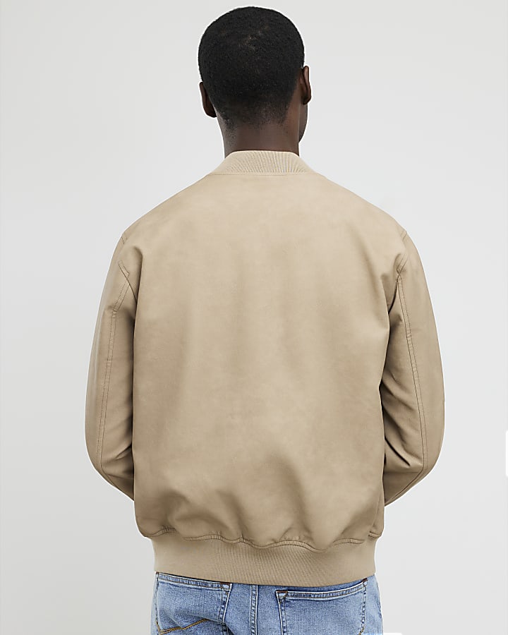 River Island Beige Faux Leather Bomber Jacket