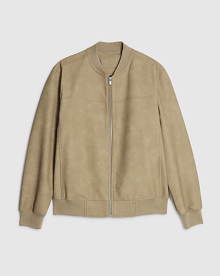 river island Beige Faux Leather Bomber Jacket