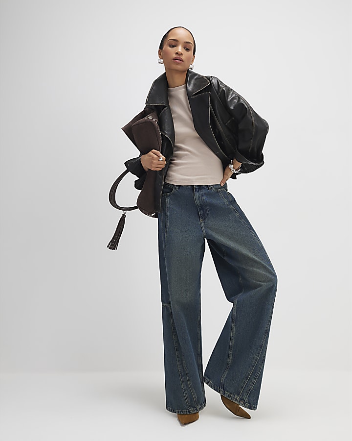 River Island Beige Fitted Ribbed T-shirt