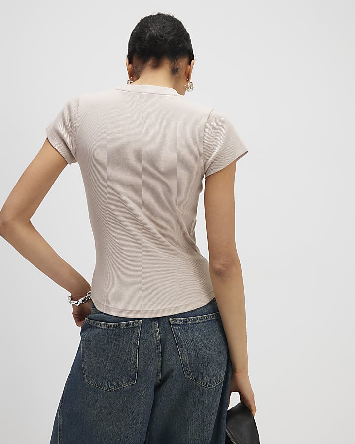 River Island Beige Fitted Ribbed T-shirt
