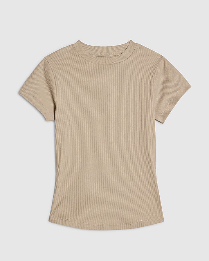 river island Beige Fitted Ribbed T-shirt