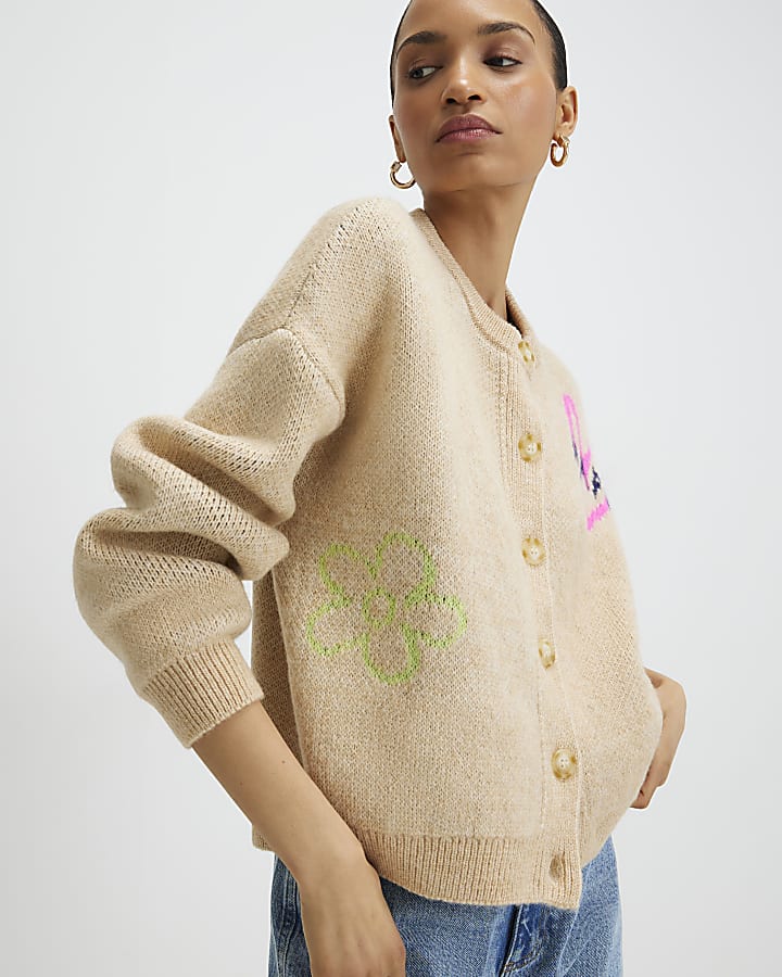 River Island Beige Happy Conversational Cardigan