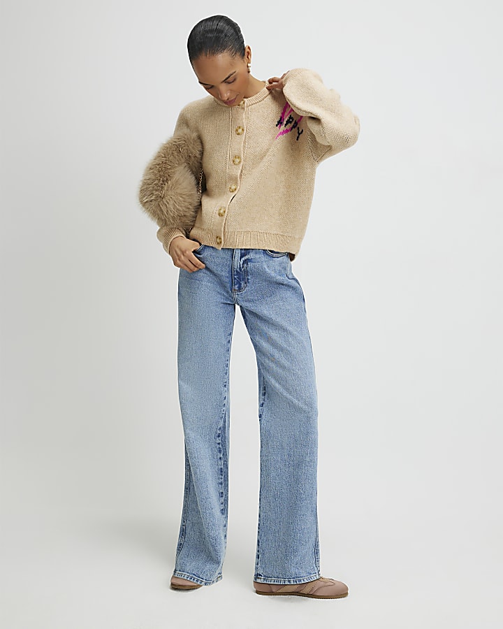 River Island Beige Happy Conversational Cardigan