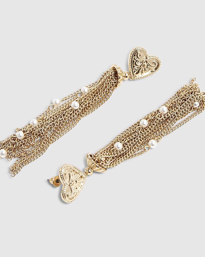 River Island Beige Heart Tassel Drop Earrings