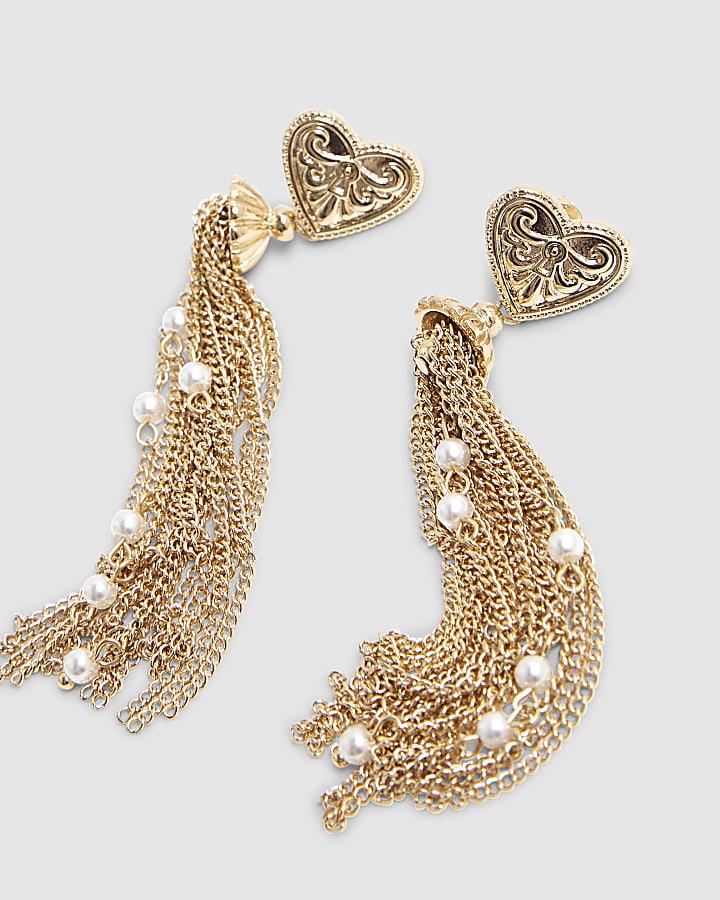 River Island Beige Heart Tassel Drop Earrings