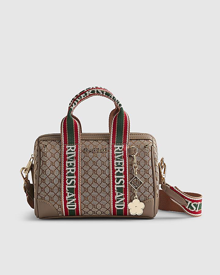 River Island Beige Jacquard Monogram Bowler Bag