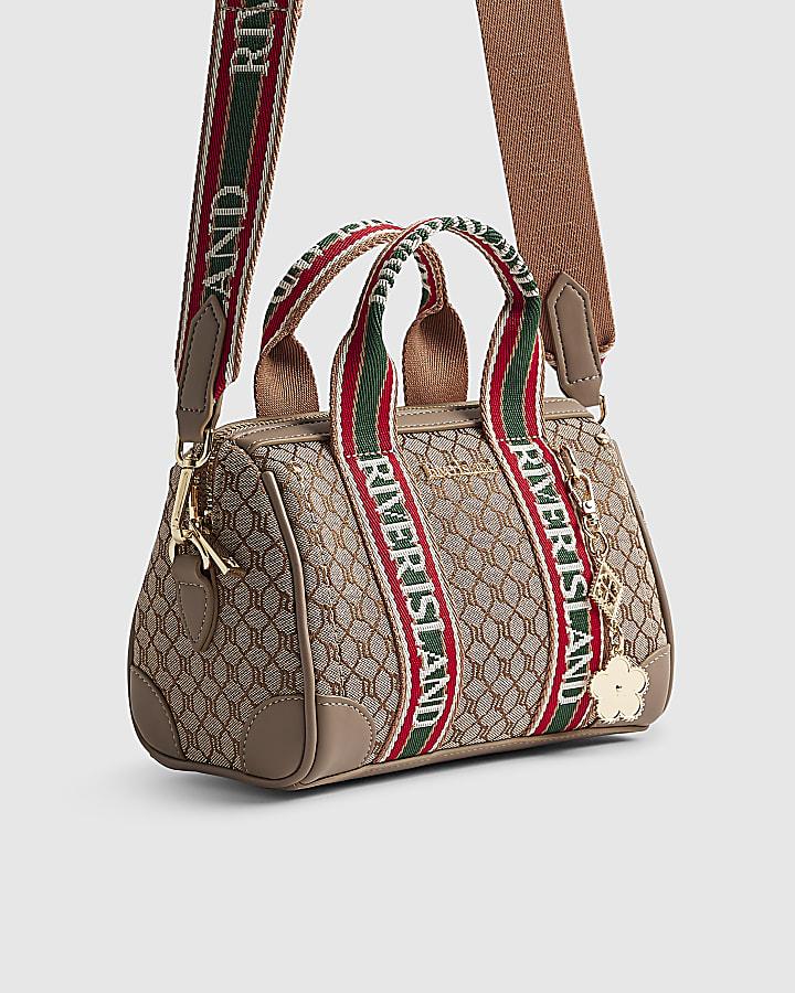 River Island Beige Jacquard Monogram Bowler Bag