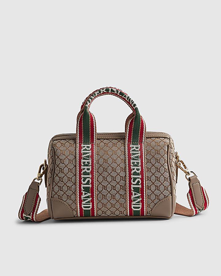 River Island Beige Jacquard Monogram Bowler Bag