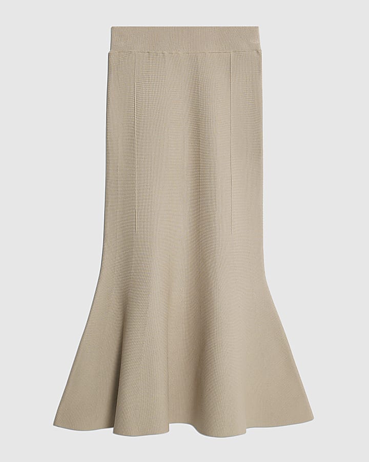 river island Beige Knit Flared Midi Skirt