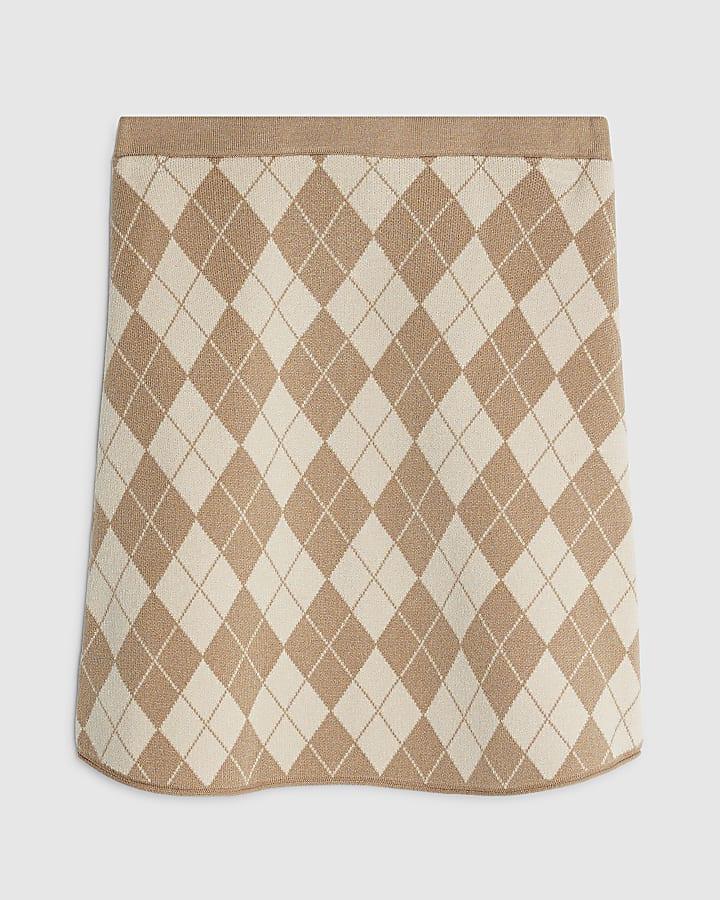 river island Beige Knitted Argyle Mini Skirt
