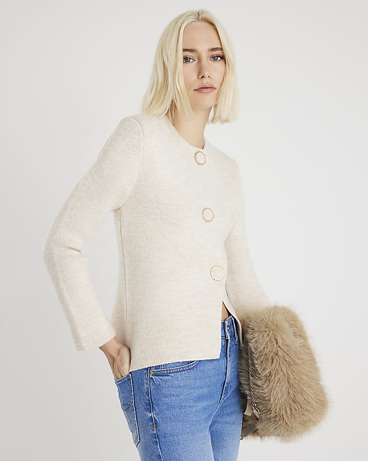 River Island Beige Knitted Long Sleeve Cardigan