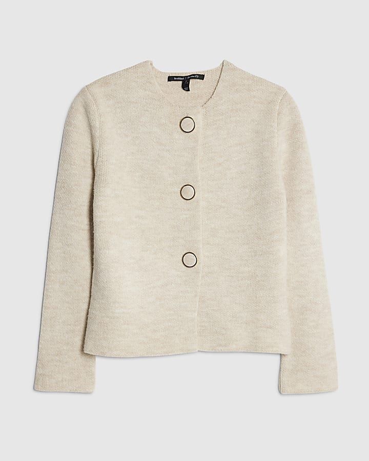 river island Beige Knitted Long Sleeve Cardigan